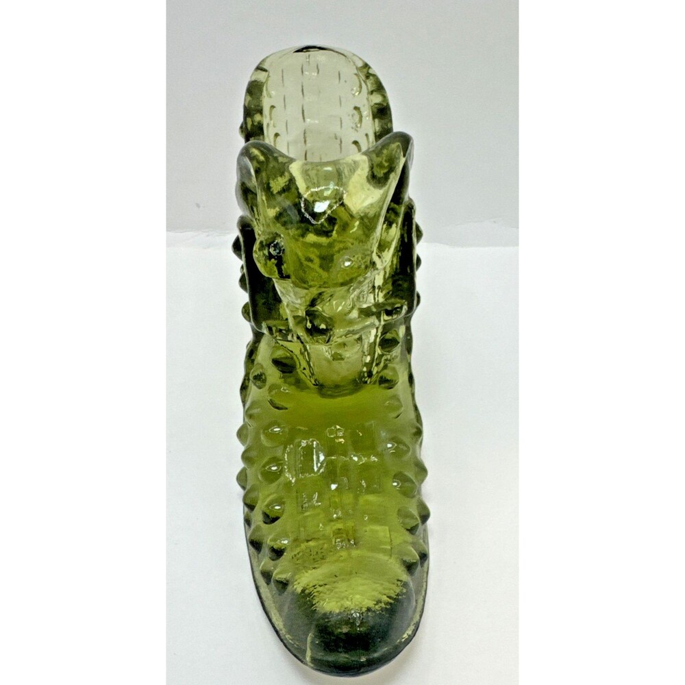 VTG USA Fenton Colonial Green Hobnail Slipper Shoe Ruby Red Daisy and Button - Picture 3 of 11